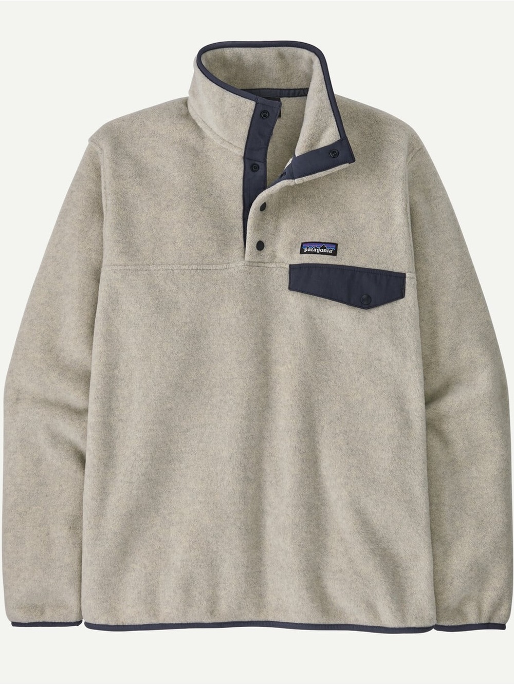 Patagonia Men’s Light Beige Snap-T Fleece Pullover with Navy Trim